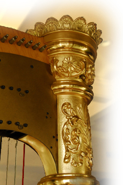 Photo of the crown of Pamela Brown's harp.